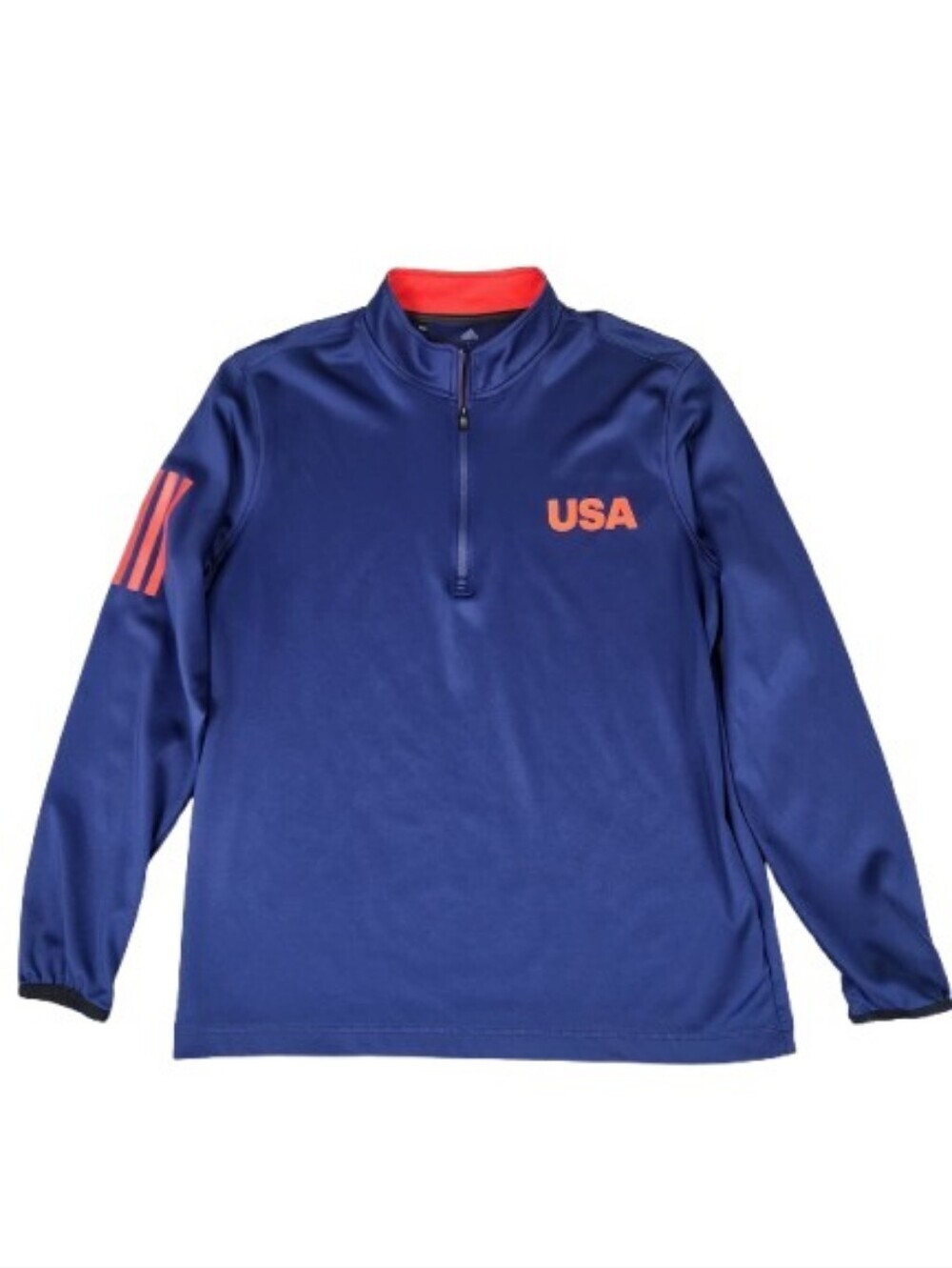 USA Adidas Navy Blue Pullover Red Trim Quarter Zip Athleisure Mens Large Unisex